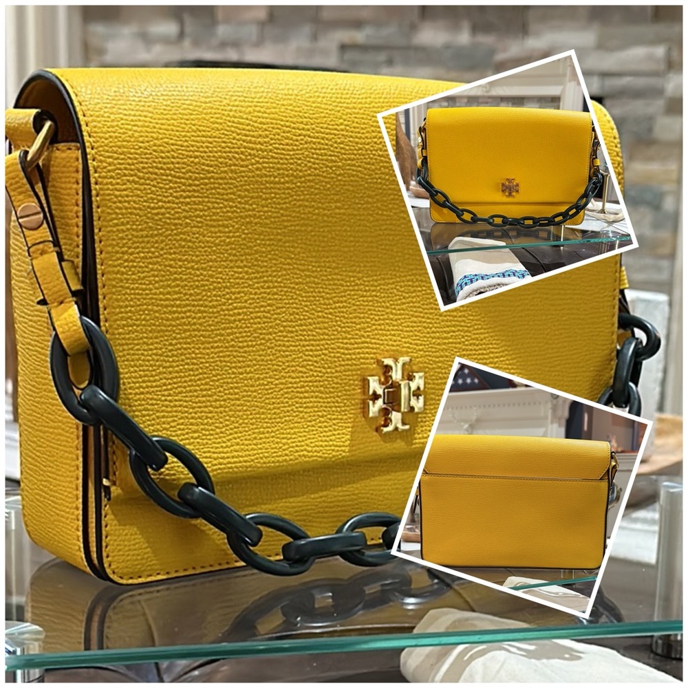 Authentic Tory Burch Kira Leather Shoulder Bag in Daisy 🌼 Yellow, EUC Like New